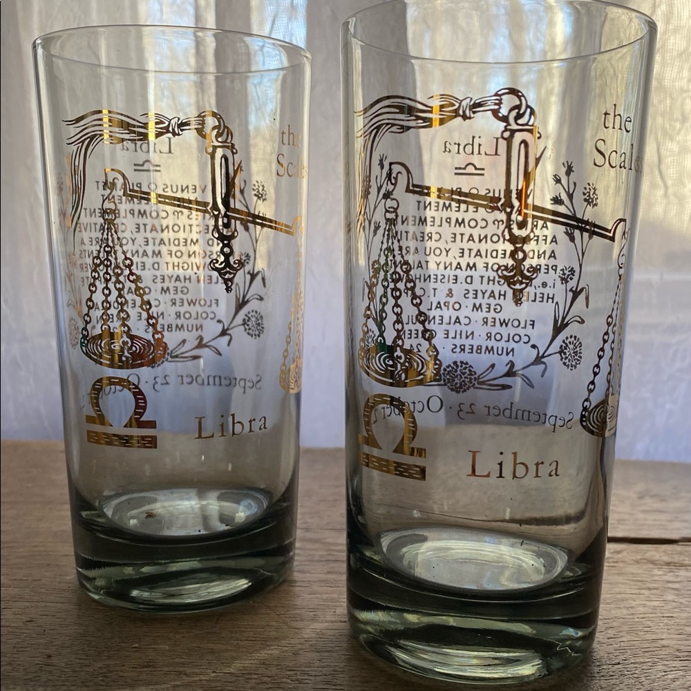 Vintage mcm libra astrology highball glasses in 22k gold set of 2